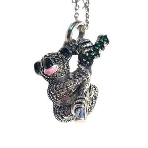 Sterling Silver 925 Round Hematite, Crystal Pavé-Set Koala Bear Charm Pendant